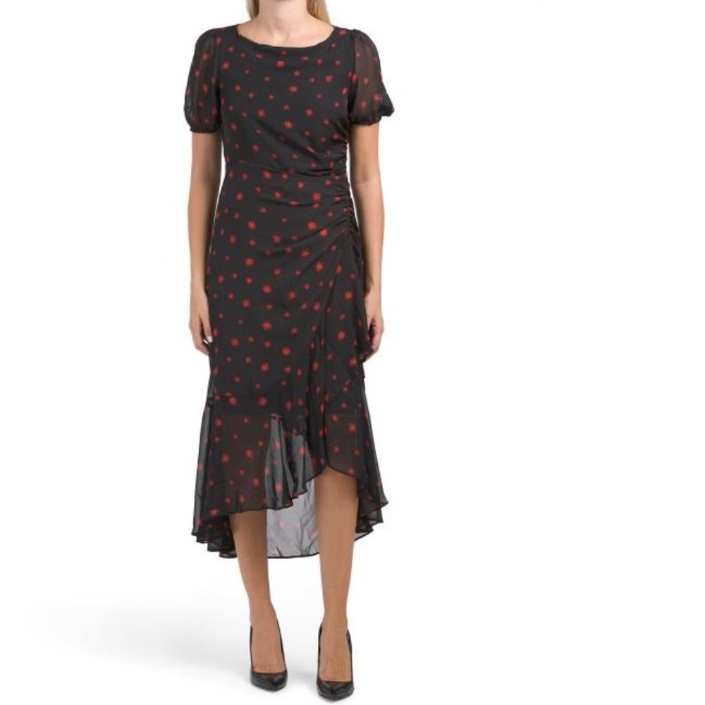 DONNA RICCO  Polka Dot Cascade Dress.  Size 6 .  NWT